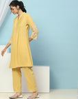 Pleated Crepe Kurta Set with Floral Embroidery & Lace-Hem Palazzo
