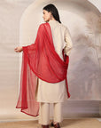 Ari Embroidered Cotton Linen Kurta Set with Lace-Edged Dupatta