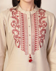 Ari Embroidered Cotton Linen Kurta Set with Lace-Edged Dupatta