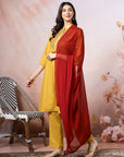 Ari Embroidered Cotton Linen Kurta Set with Lace-Edged Dupatta