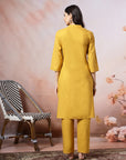Ari Embroidered Cotton Linen Kurta Set with Lace-Edged Dupatta