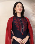 Solid Straight Cotton Linen Kurta Set with Ari Embroidery