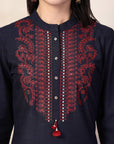Solid Straight Cotton Linen Kurta Set with Ari Embroidery