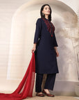 Solid Straight Cotton Linen Kurta Set with Ari Embroidery