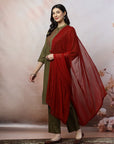 Ari Embroidered Cotton Linen Kurta Set with Lace-Edged Dupatta