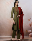 Ari Embroidered Cotton Linen Kurta Set with Lace-Edged Dupatta