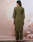 Ari Embroidered Cotton Linen Kurta Set with Lace-Edged Dupatta