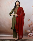 Ari Embroidered Cotton Linen Kurta Set with Lace-Edged Dupatta