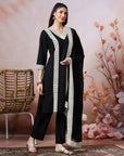 Solid Straight Cotton Kurta Set with Lace Detailing & Laced Dupatta
