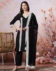 Solid Straight Cotton Kurta Set with Lace Detailing & Laced Dupatta