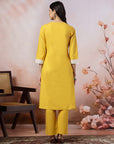 Solid Straight Cotton Kurta Set with Lace Detailing & Laced Dupatta