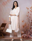 Solid Straight Cotton Kurta Set with Lace Detailing & Laced Dupatta