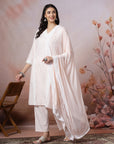 Solid Straight Cotton Kurta Set with Lace Detailing & Laced Dupatta
