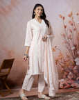 Solid Straight Cotton Kurta Set with Lace Detailing & Laced Dupatta
