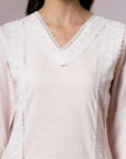 Solid Straight Cotton Kurta Set with Lace Detailing & Laced Dupatta