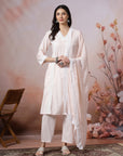 Solid Straight Cotton Kurta Set with Lace Detailing & Laced Dupatta