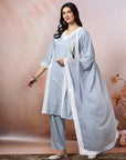 Solid Straight Cotton Kurta Set with Lace Detailing & Laced Dupatta