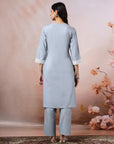 Solid Straight Cotton Kurta Set with Lace Detailing & Laced Dupatta