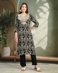 Ethnic Motif Printed Viscose Rayon Kurta Set with Thread Embroidery