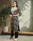 Ethnic Motif Printed Viscose Rayon Kurta Set with Thread Embroidery