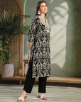 Ethnic Motif Printed Viscose Rayon Kurta Set with Thread Embroidery