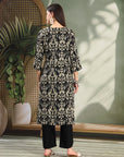 Ethnic Motif Printed Viscose Rayon Kurta Set with Thread Embroidery