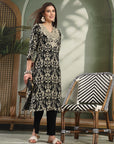 Ethnic Motif Printed Viscose Rayon Kurta Set with Thread Embroidery
