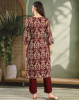 Ethnic Motif Printed Viscose Rayon Kurta Set with Thread Embroidery