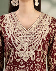 Ethnic Motif Printed Viscose Rayon Kurta Set with Thread Embroidery