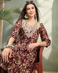 Ethnic Motif Printed Viscose Rayon Kurta Set with Thread Embroidery