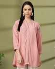 Pink Rayon Crinkle Shirt with Embroidered Back & Lace Inserts