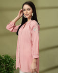 Pink Rayon Crinkle Shirt with Embroidered Back & Lace Inserts