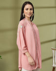 Pink Rayon Crinkle Shirt with Embroidered Back & Lace Inserts