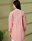 Pink Rayon Crinkle Shirt with Embroidered Back & Lace Inserts