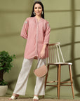 Pink Rayon Crinkle Shirt with Embroidered Back & Lace Inserts