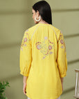 Yellow Rayon Crinkle Shirt with Embroidered Back & Lace Inserts