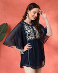 Flared Chiffon Top with Thread Embroidery and Umbrella Sleeves