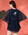 Flared Chiffon Top with Thread Embroidery and Umbrella Sleeves