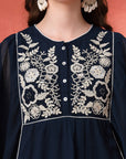 Flared Chiffon Top with Thread Embroidery and Umbrella Sleeves