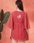 Flared Chiffon Top with Thread Embroidery and Umbrella Sleeves
