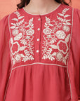 Flared Chiffon Top with Thread Embroidery and Umbrella Sleeves