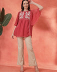 Flared Chiffon Top with Thread Embroidery and Umbrella Sleeves