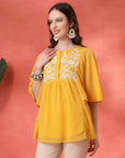 Flared Chiffon Top with Thread Embroidery and Umbrella Sleeves