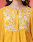 Flared Chiffon Top with Thread Embroidery and Umbrella Sleeves