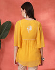 Flared Chiffon Top with Thread Embroidery and Umbrella Sleeves