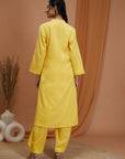 Embroidered Cotton Linen Kurta Set with Laced Dupatta