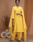 Embroidered Cotton Linen Kurta Set with Laced Dupatta