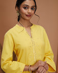 Embroidered Cotton Linen Kurta Set with Laced Dupatta
