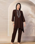 Solid Viscose Rayon Kurta Set with Ethnic Embroidery