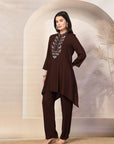 Solid Viscose Rayon Kurta Set with Ethnic Embroidery